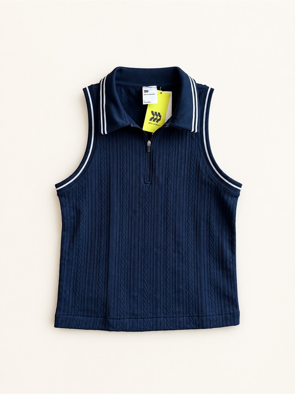 All In Motion Navy Cable Knit Quarter Zip Polo Tank Top L NWT